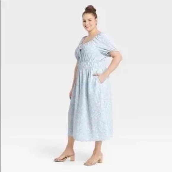 Smocked puff sleeve WhoWhatWear dress - Picture 1 of 5